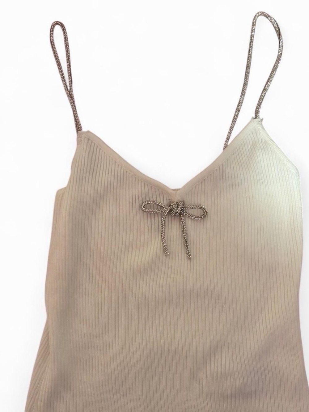 Forever 21 Light Beige Ribbed Spaghetti Strap Cami with Bow
